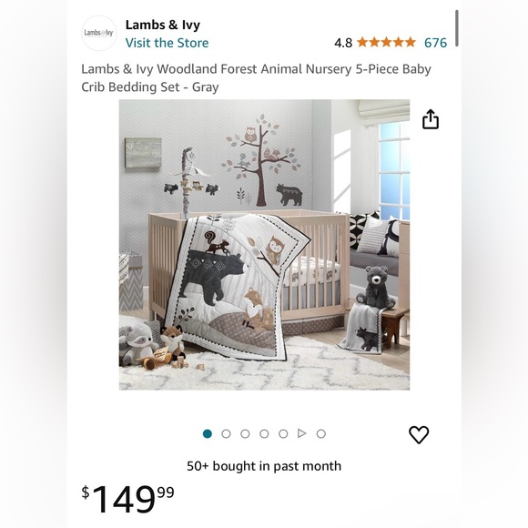 Woodland Forest Animal Nursery 5-Piece Baby Crib Bedding Set - Gray - Picture 4 of 4